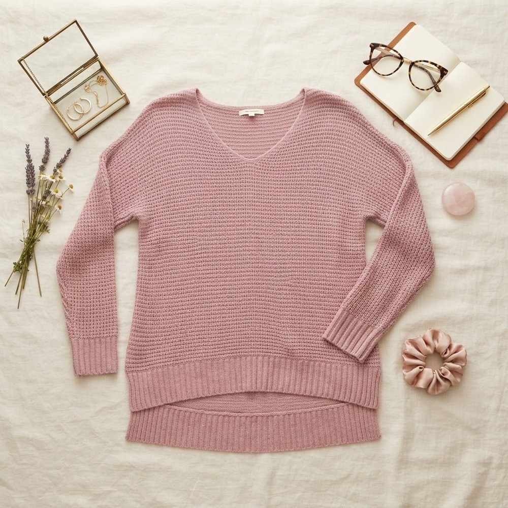 American Eagle Pink Oversized V-Neck High-Low Hem Sweater Womens XS/S